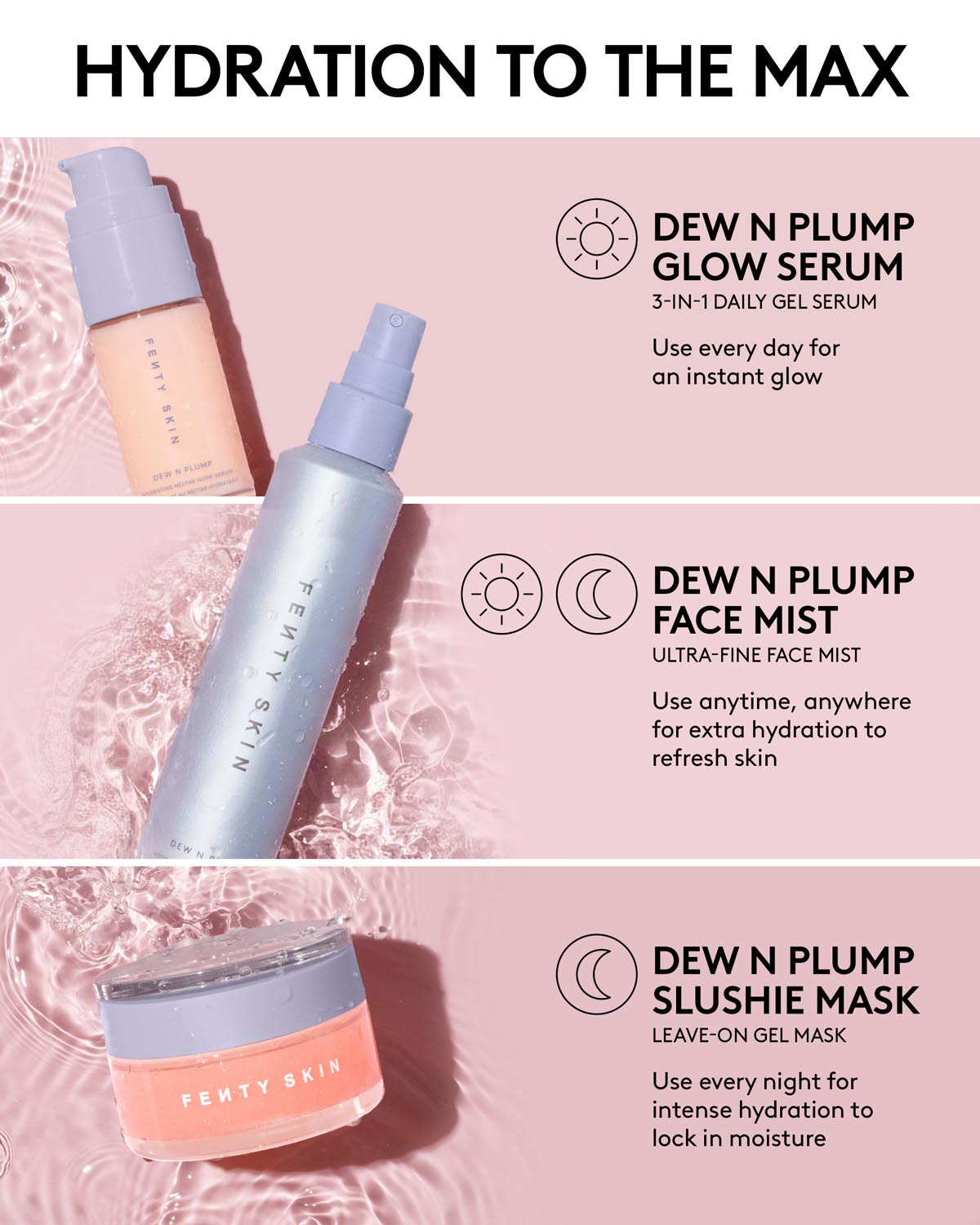 Dew N Plump Trio: Dew N Plump Face Mist, Serum + Slushie Mask
